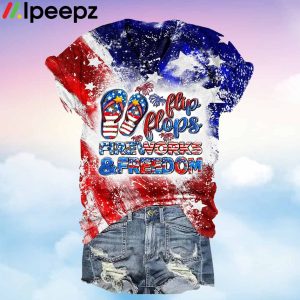Flip Flops Fireworks And Freedom Print V-neck Shirt