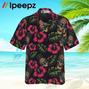 Pineapple Skull Tropical Flowers Black Hawaiian Shirt 1