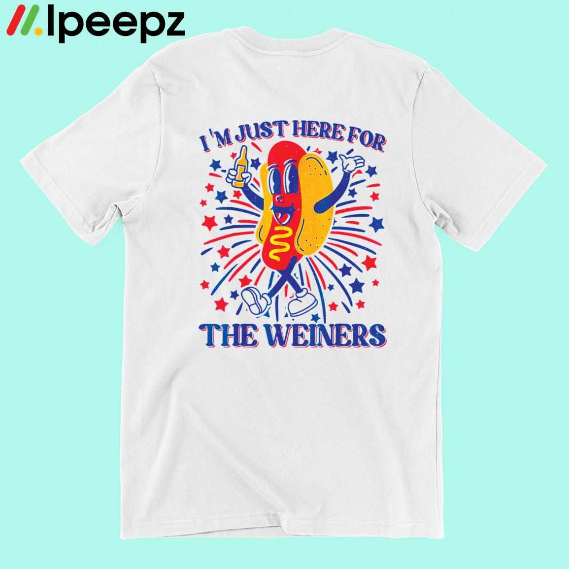 Ipeepz Hot Dog I'm Just Here for The Wieners 4th of July Shirt