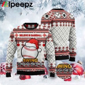 Baseball Swing Through Snow Funny Family Ugly Christmas Sweater