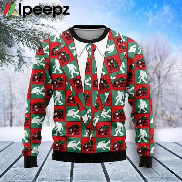 Bigfoot Camping Funny Family Ugly Christmas Sweater