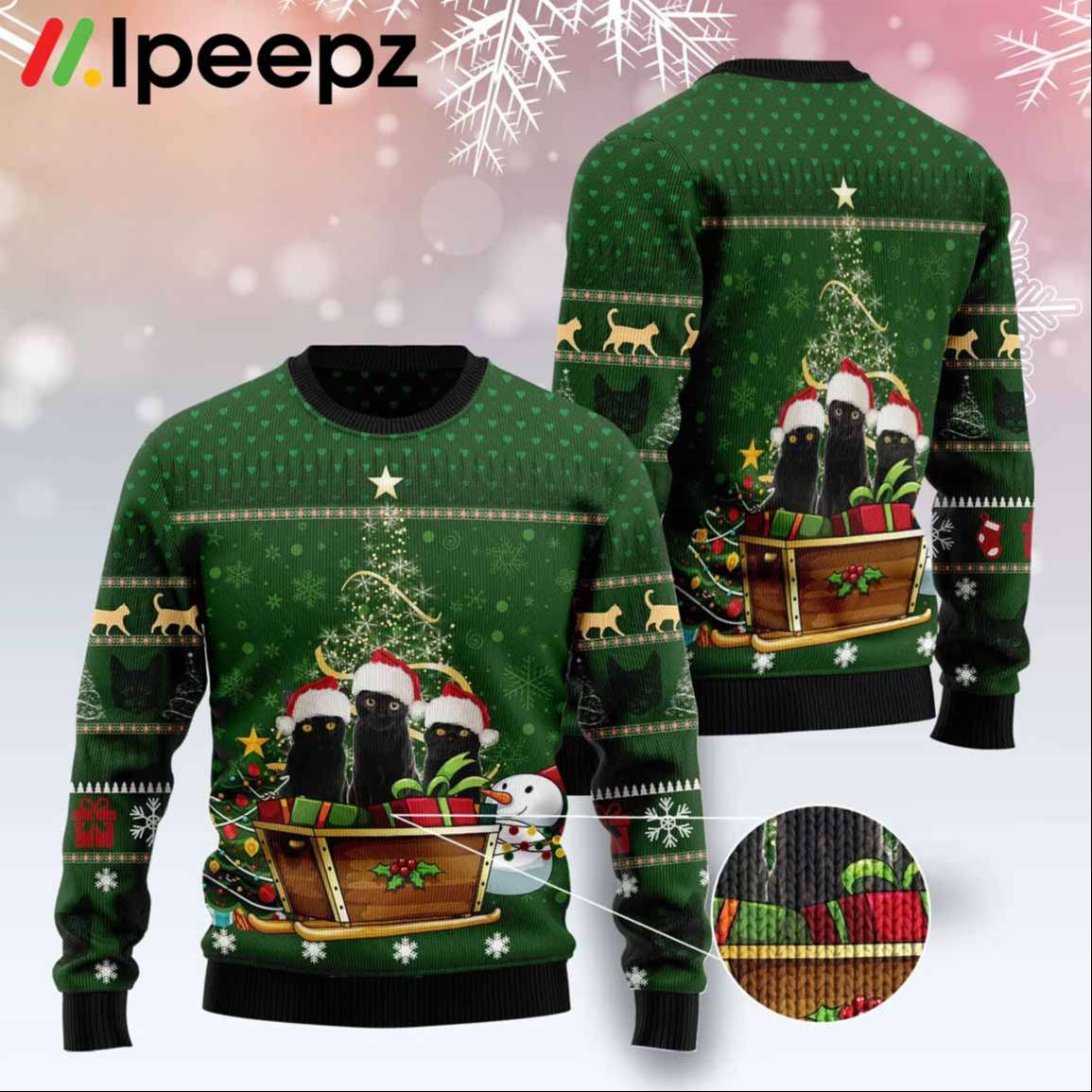 Black Cat Group Green Xmas Funny Ugly Christmas Sweater