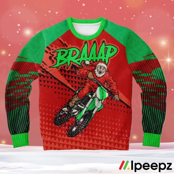 Braaap 25 Motocross Santa Ugly Christmas Sweater