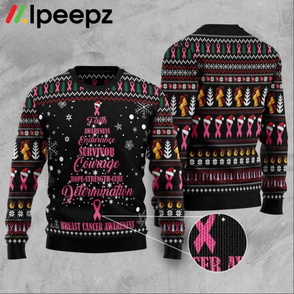 Breast Cancer Hope Strength Cure Christmas Tree Funny Ugly Sweater