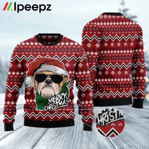 Bulldog Merry Christmas Funny Family Red Ugly Sweater