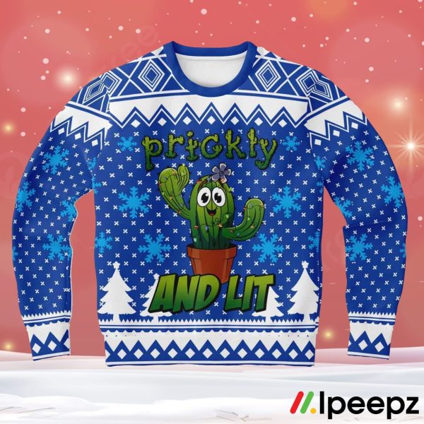 Cactus Prickly and Lit Blue Ugly Christmas Sweater