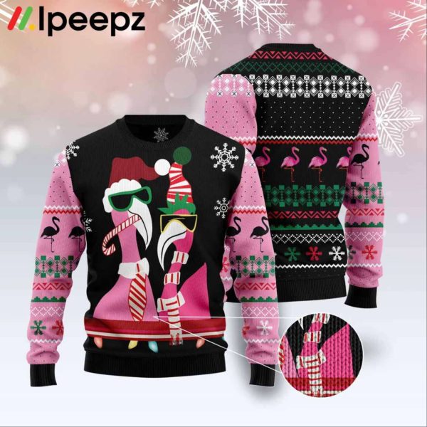 Candy Cane Flamingo Family Ugly Christmas Sweater