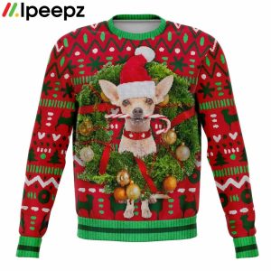 Chihuahua With Wreath Christmas Ugly Sweater