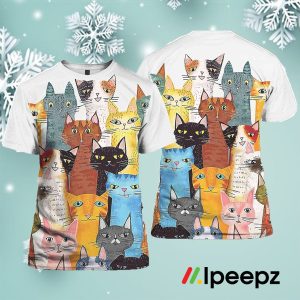 Colorful Cats Print T Shirt
