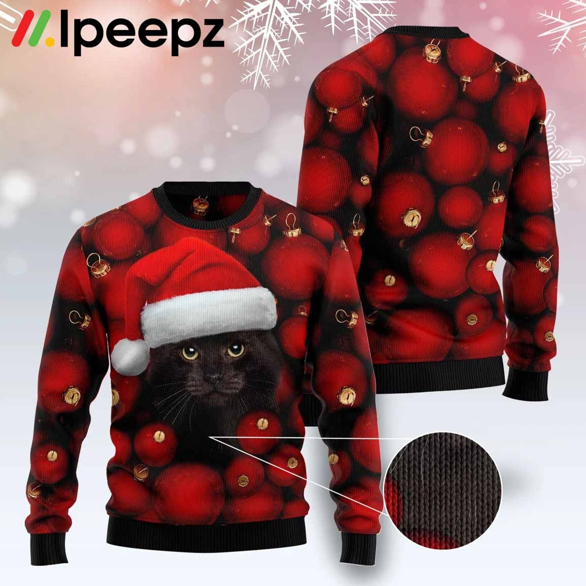 Cute Black Cat Funny Family Ugly Christmas Holiday Sweater