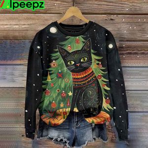 Cute Cat Print Pullover Sweatshirt