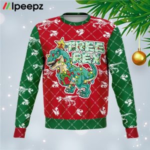 Dinosaur T rex Christmas Green Red Ugly Sweater