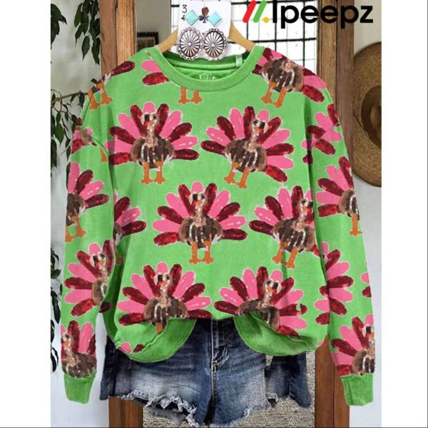 Elegant Contrasting Turkey Print Sweatshirt