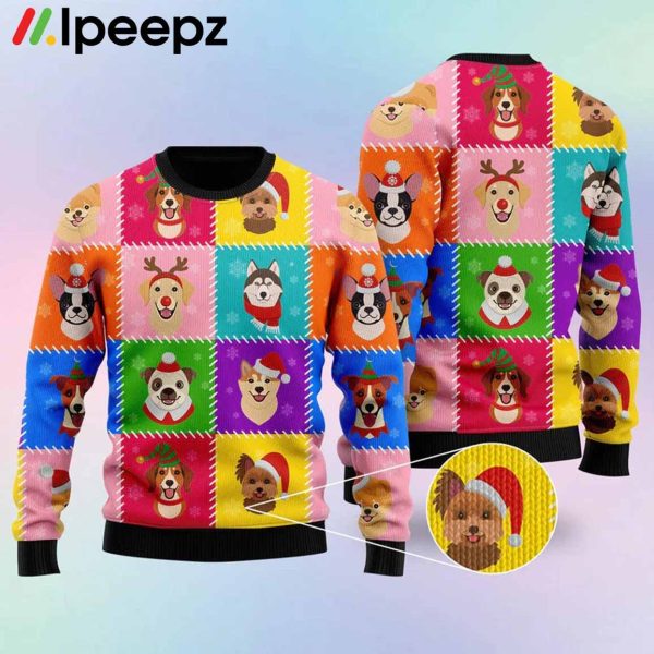 Funny Dog Colorful Face Ugly Christmas Sweater