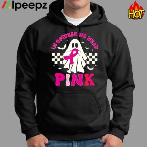 Groovy We Wear Pink Breast Cancer Awareness Ghost Halloween Shirt