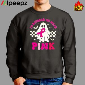 Groovy We Wear Pink Breast Cancer Awareness Ghost Halloween Shirt