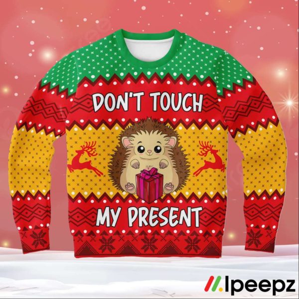 Hedgehog Don_t Touch My Present Ugly Christmas Sweater