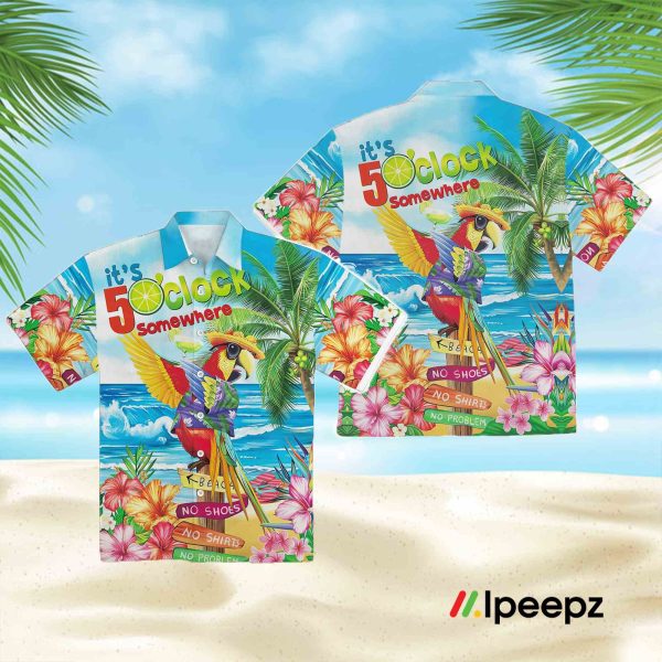 Its 5 OClock Somewhere Parrot Short Sleeve Hawaiian Shirt