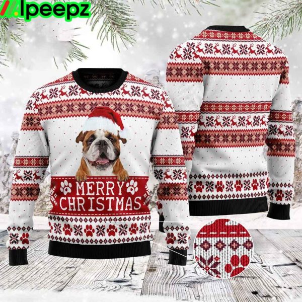 Merry Christmas Bulldog Funny Red And White Ugly Sweater