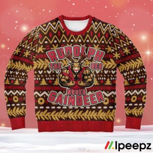Muscle Rudolph The Red Nosed Gaindeer Ugly Christmas Sweater