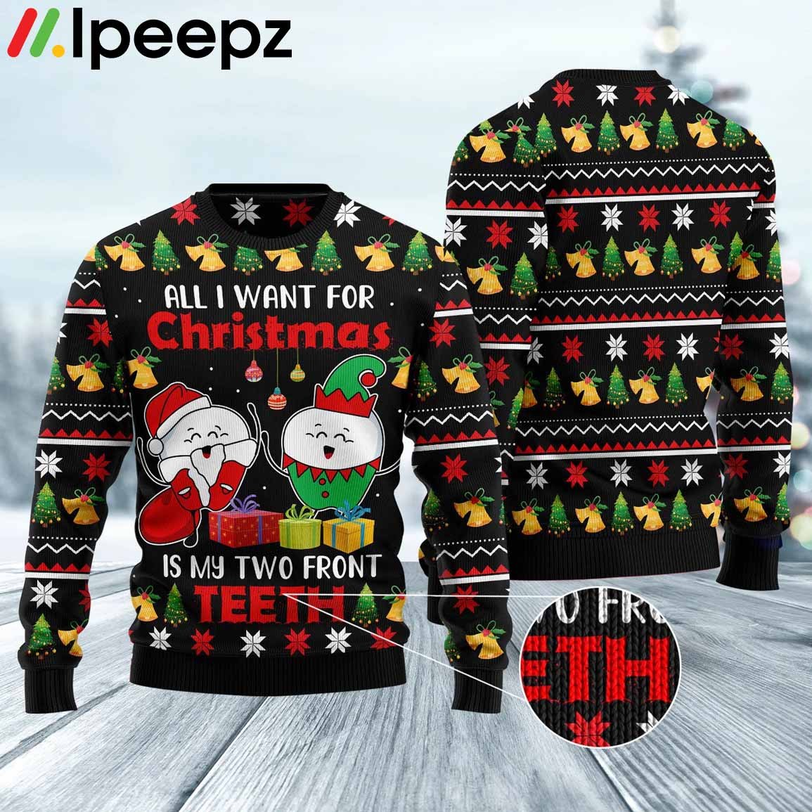 My Two Front Teeth Christmas Pattern Funny Ugly Sweater