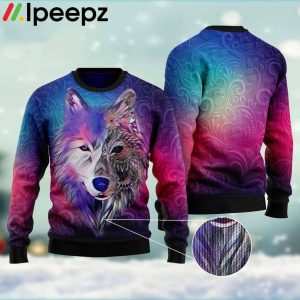 Native Wolf Christmas Pattern Funny Pink Purple Ugly Sweater