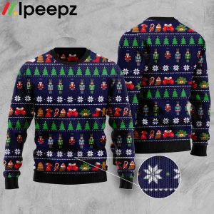 Nutcracker Dark Blue Funny Ugly Christmas Sweater