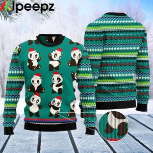 Panda Group Christmas Light Green Funny Ugly Sweater