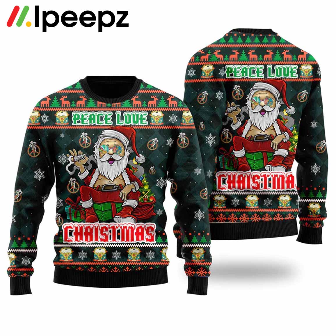 Peace Love Hippie Santa Claus Ugly Christmas Sweater