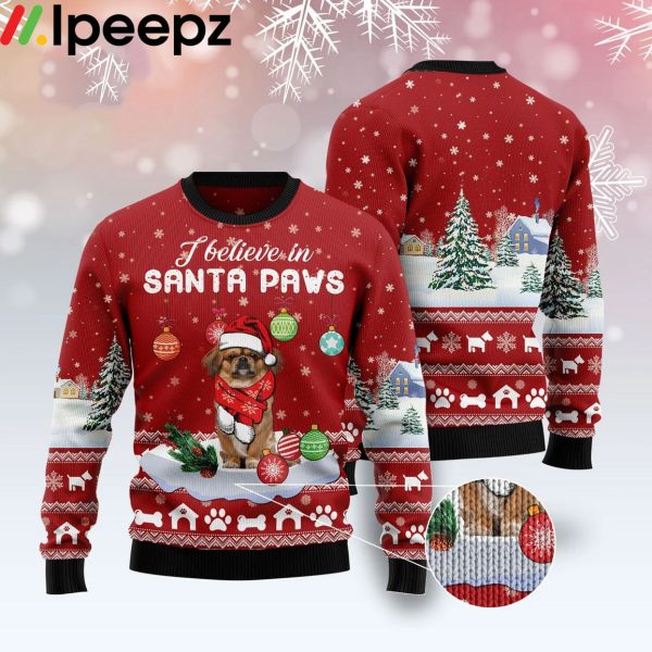 Pekingese I Believe In Santa Paws Funny Ugly Sweater