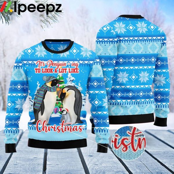 Penguin Family Christmas Blue Funny Ugly Sweater