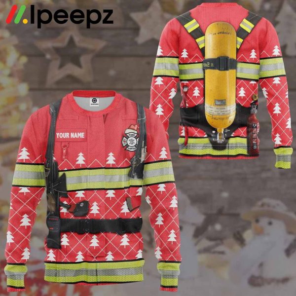 Personalized Custom Name 3D Firefighter Ugly Sweater