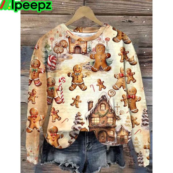 Pink Christmas Gingerbread Man Print Sweatshirt