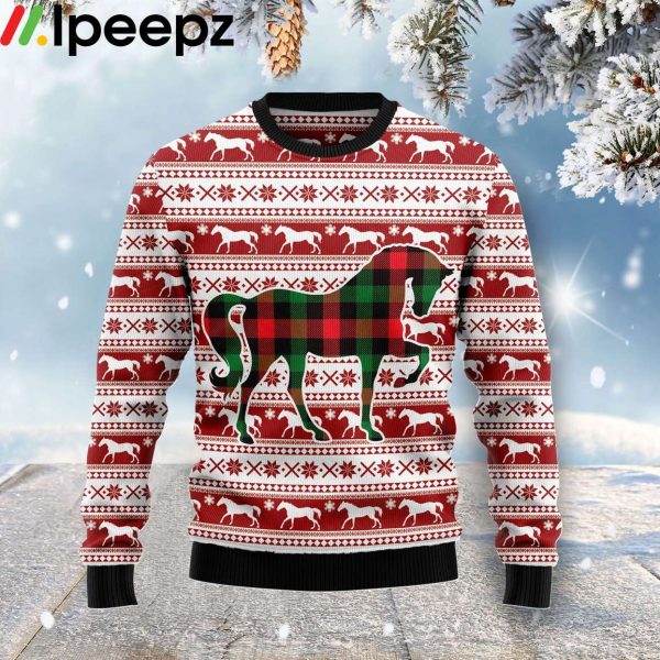 Plaid Pattern Horse Funny Ugly Sweater