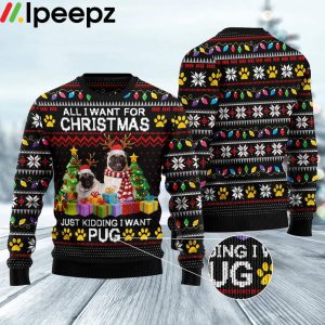 Pug All I Want For Christmas Funny Ugly Sweater