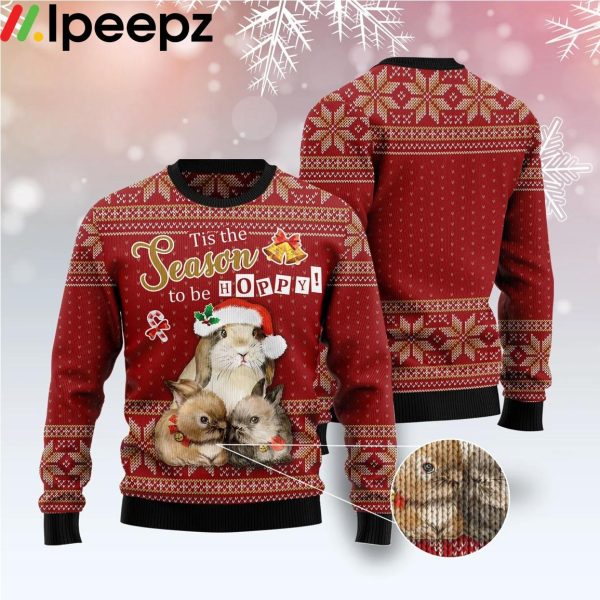 Rabbit Tis The Season To Be Hoppy Christmas Funny Ugly Sweater