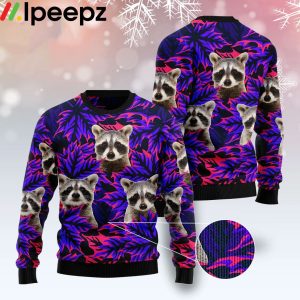 Raccoon Leaves Purple Christmas Funny Ugly Sweater