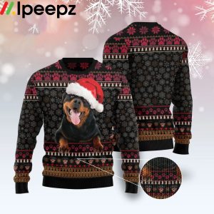 Rottweiler Wears A Christmas Hat Funny Ugly Sweater