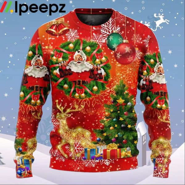 Santa Claus Drinking Tree Red Light Ugly Christmas Sweater