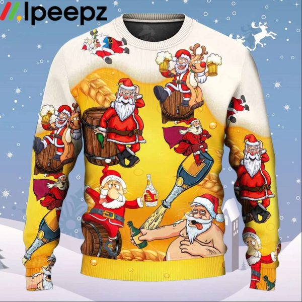 Santa Claus Drunk Beer Funny Troll Xmas Ugly Christmas Sweater