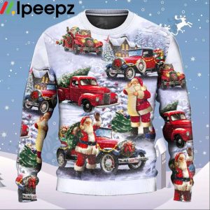 Santa Claus Funny Red Truck Gift For Xmas Painting Style Ugly Christmas Sweater