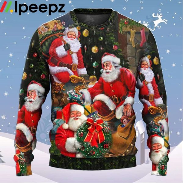 Santa Claus Gift Xmas Is Coming Art Style Ugly Christmas Sweater