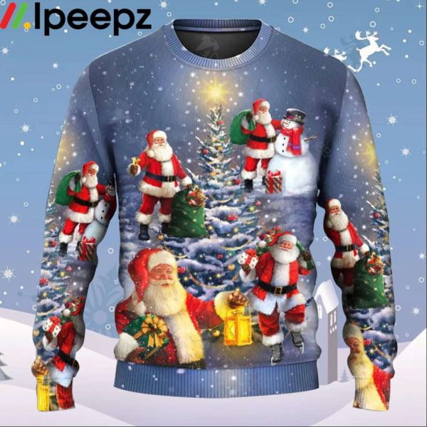 Santa Claus In Love Light Xmas Tree Ugly Christmas Sweater