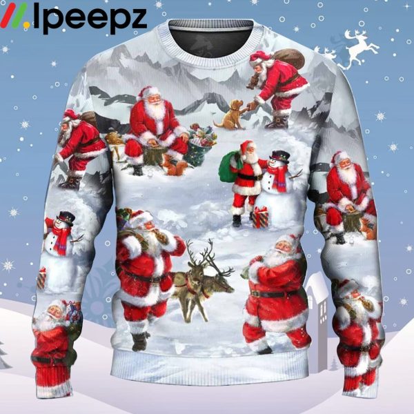 Santa Claus In The Snow Mountain Art Style Ugly Christmas Sweater