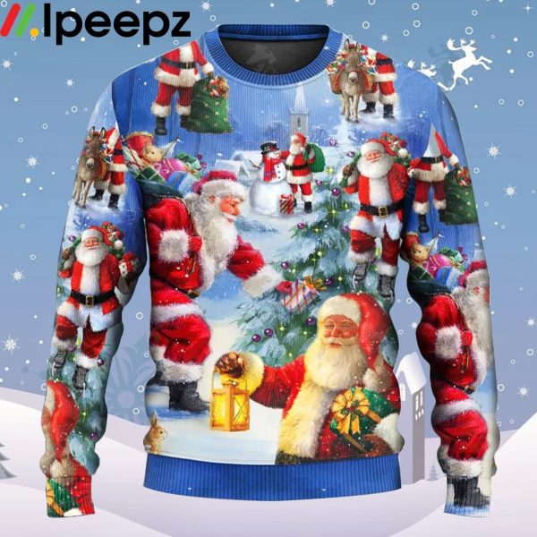 Santa Claus Is Coming Story Night Art Style Ugly Christmas Sweater