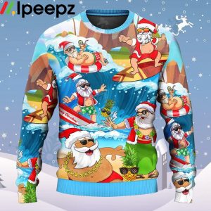 Santa Claus Play On The Beach Mele Kalikimaka Funny Ugly Christmas Sweater