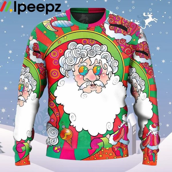 Santa Claus Psychedelic Colorful Hippie Ugly Christmas Sweater