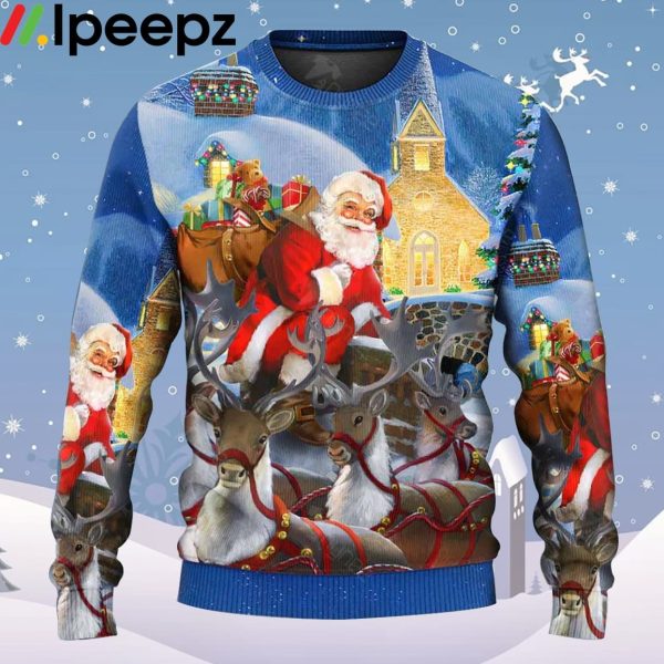 Santa Claus Reindeer Gift For Xmas Art Style Ugly Christmas Sweater