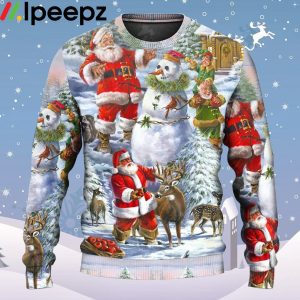 Santa Claus Snowman Elf So Happy Art Style Ugly Christmas Sweater