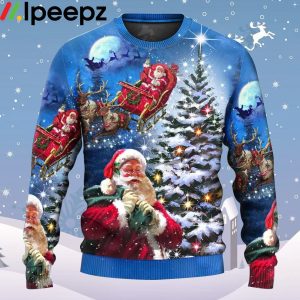 Santa Claus Story Happy Is Coming Art Style Ugly Christmas Sweater